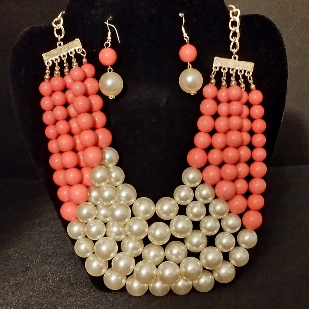 Colorful pearl necklace and earring set